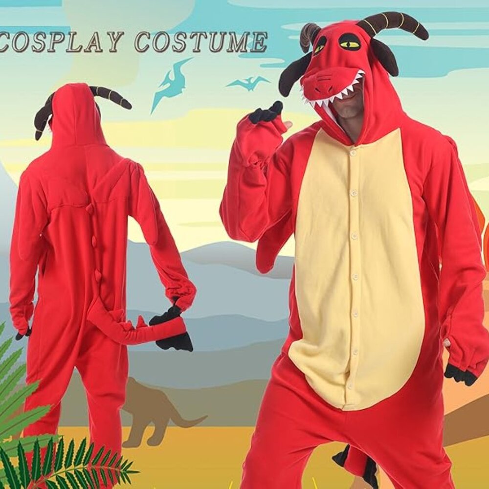 Red Dragon Hooded Onesie Costume Pajamas – Adult Large